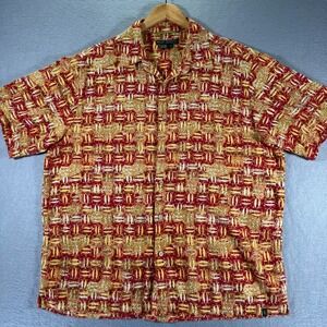 Vintage Royal Robbins Hawaiian Shirt Men Large Yellow Red Paisley Travel Comfort
